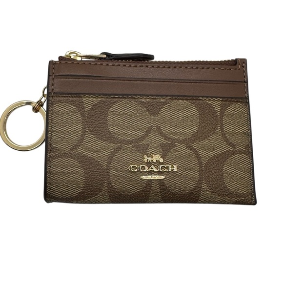 Coach Handbags - COACH Mini Skinny Id Case In Signature Canvas Card Brown Gold Wallet